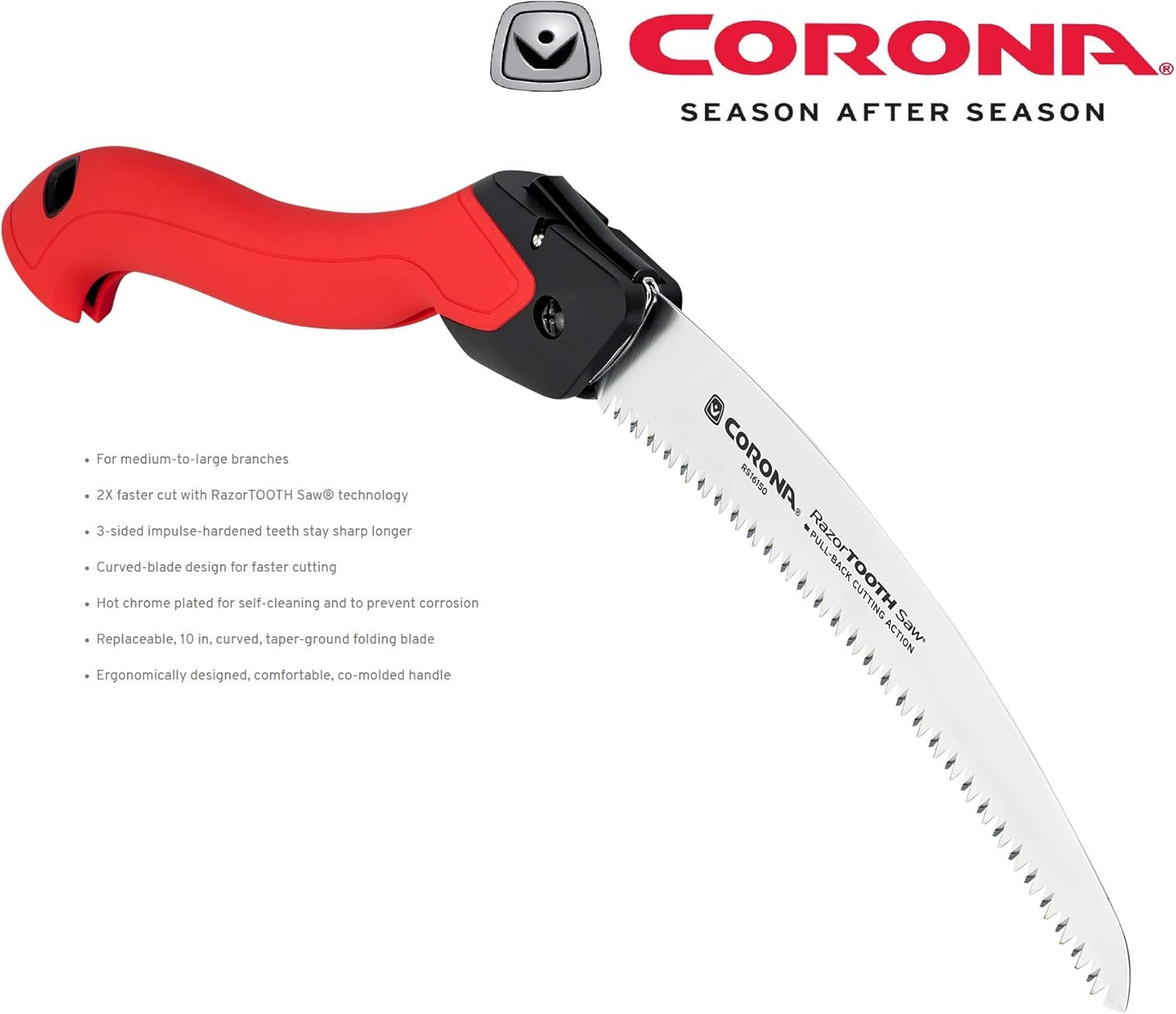 Corona Tools 10-Inch RazorTOOTH Folding Pruning Designed for Single Use | Curved Blade Hand Saw | Cuts Branches Up to 6" in Diameter | RS16150, Red : Patio, Lawn & Garden