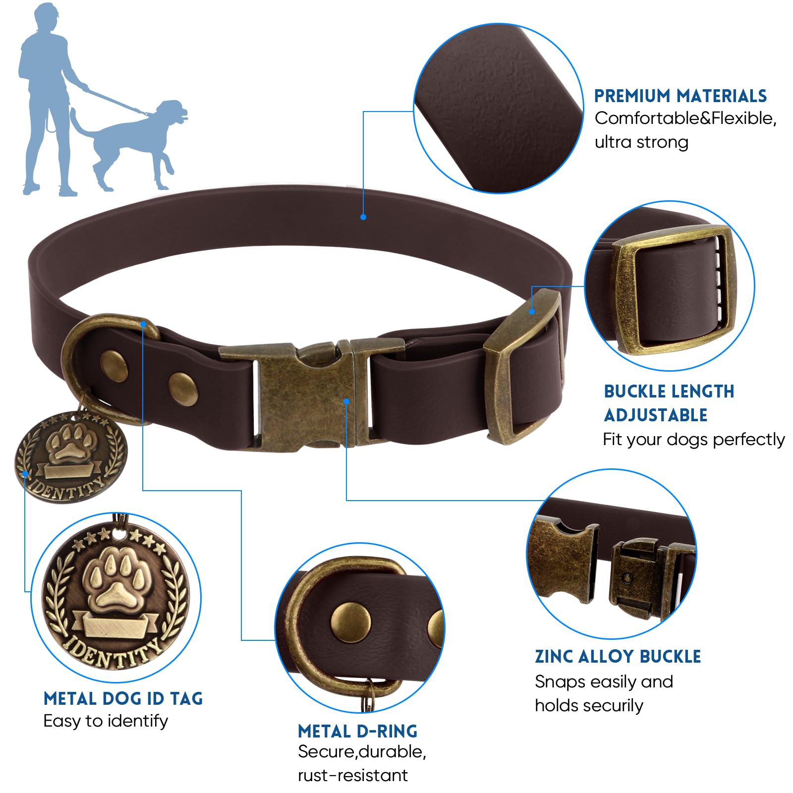 Wisedog Collar y correa para perros: collares ajustables con correa para perros pequeños, medianos y grandes, incluye 1 soporte para bolsas de excrementos (XL (collar: 40,6 cm a 64,8 cm; correa: 1,8