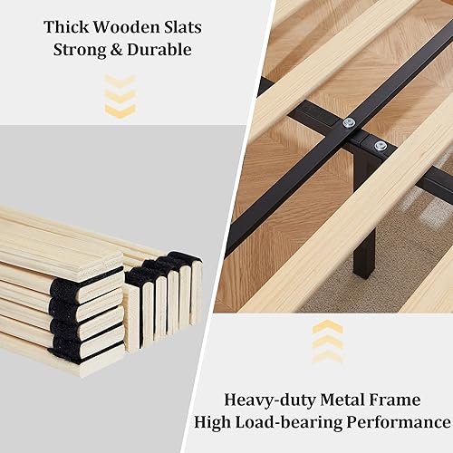 Miniatura 5 de VECELO Base de cama tapizada tamaño individual con cabecera de tela ajustable en altura, base de cama de plataforma resistente, base de colchón,