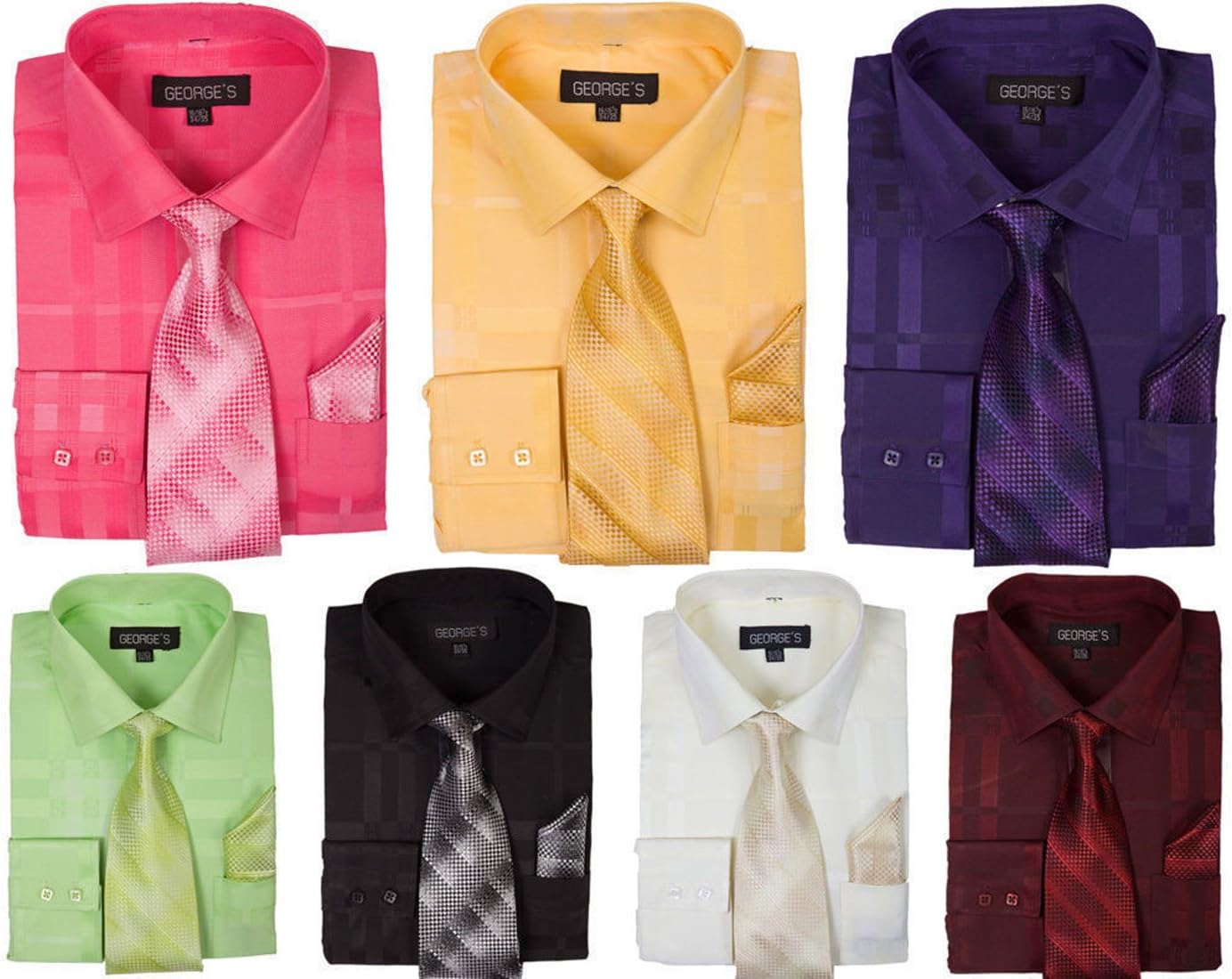 Fortino Landi Geometric Pattern Fashion Dress Shirt with Woven Tie and Hankie AH6233
