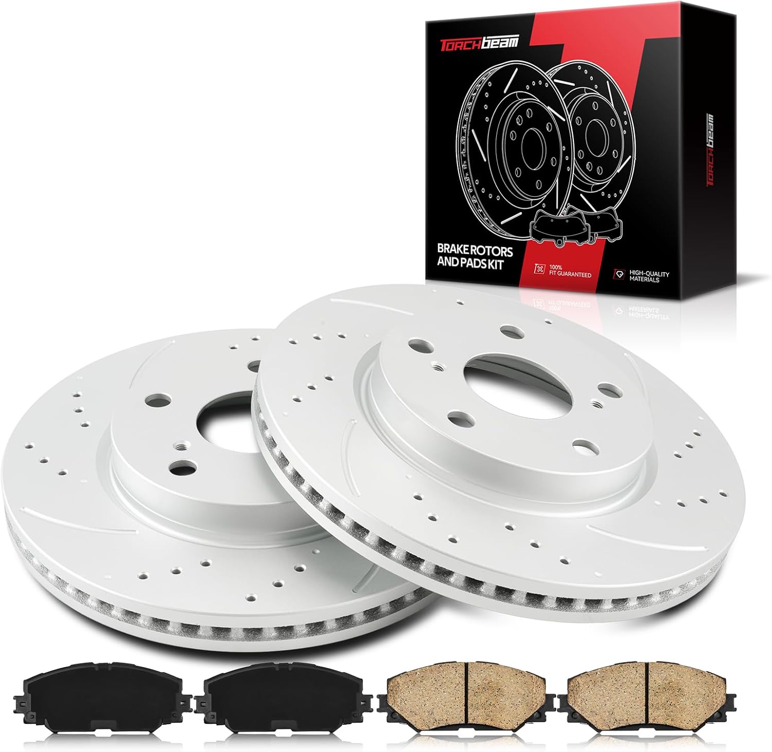 Torchbeam Front Brake kit|Brake Pads and Rotors Kit Compatible with 2008-2015 xB, 2010-2012 HS250h, 2012-2017 Prius V, 2006-2018 RA-V4 2.4L,Disc Brake Rotors + Ceramic Pads Kit,6pcs,31440 D1210