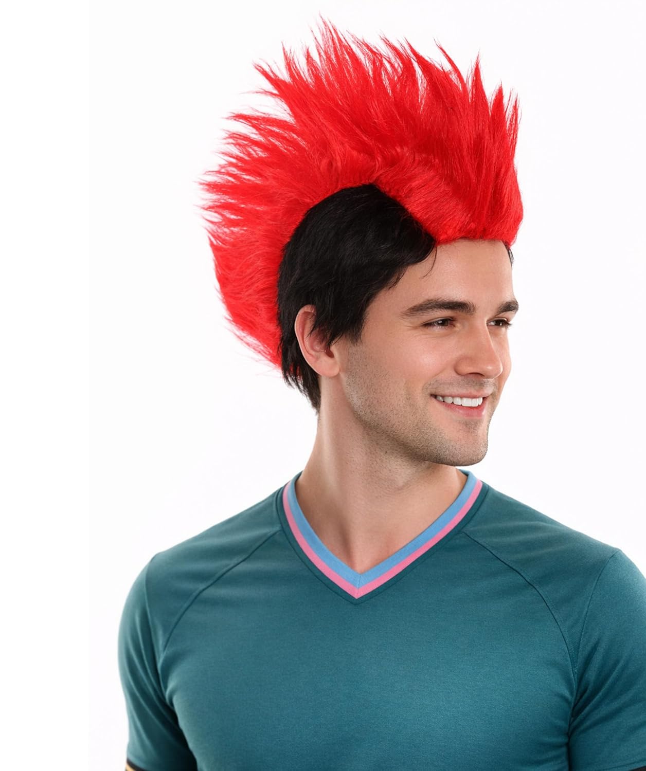 Men's Mohawk Wig, Cosplay & Halloween Wig, Comfortable Capless Cap - Black & Red