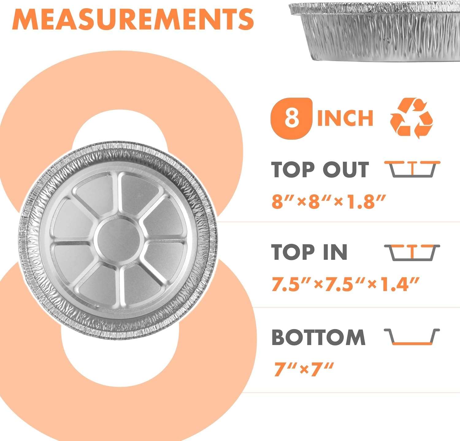 CURTA 50 Pack 8" Disposable Aluminum Foil Pans with Paper Lids | Great for Broiling, Baking, Storage, Roasting, Takeout, Air Fryer