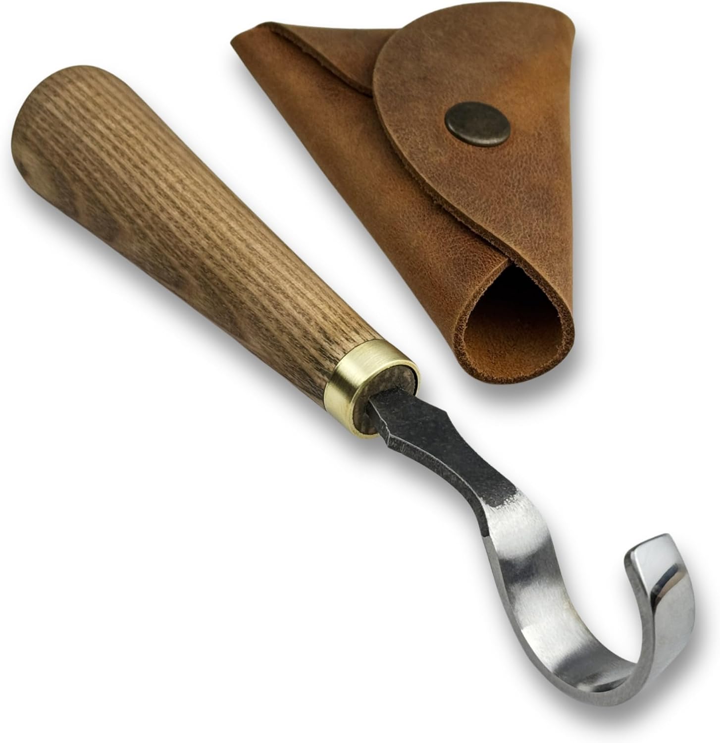 Sharky Spoon Carving Hook Knife 1.2 in (3 cm) – Curved Wood Carving Knife for Spoon and Bowl Making – Hand-Forged Carbon Steel Blade and Ash Wood Handle for Fine Detailing (3, Ounces)