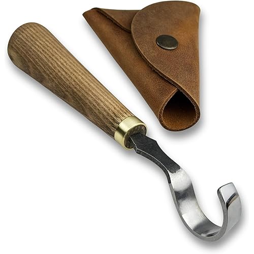 Sharky Spoon Carving Hook Knife 1.2 in (3 cm) – Curved Wood Carving Knife for Spoon and Bowl Making – Hand-Forged Carbon Steel Blade and Ash Wood Handle for Fine Detailing (3, Ounces)