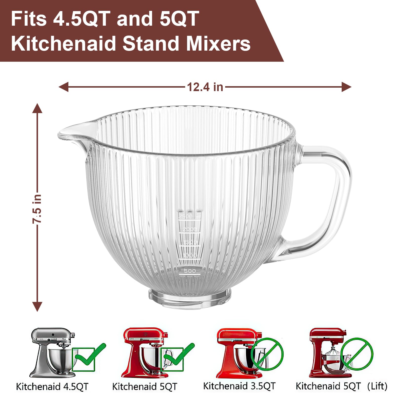 Amazon | Kitchenaid ガラスミキサーボウル 4.5-5クォート 傾斜ヘッド
