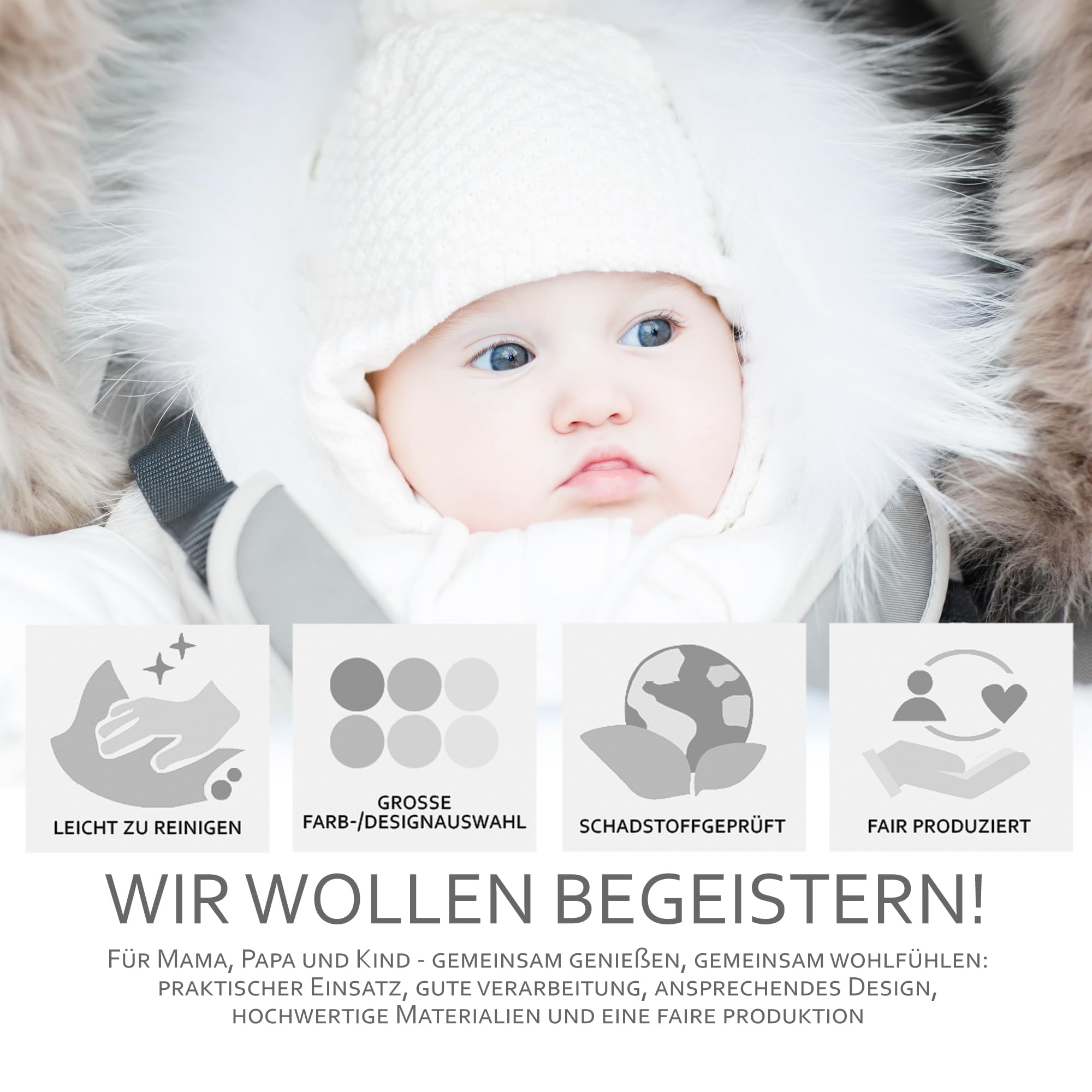 BAMBINIWELT Fußsack aus Lammwolle 108 cm – Winterfußsack für Kinderwagen, Buggy, wasserabweisend (schwarz)