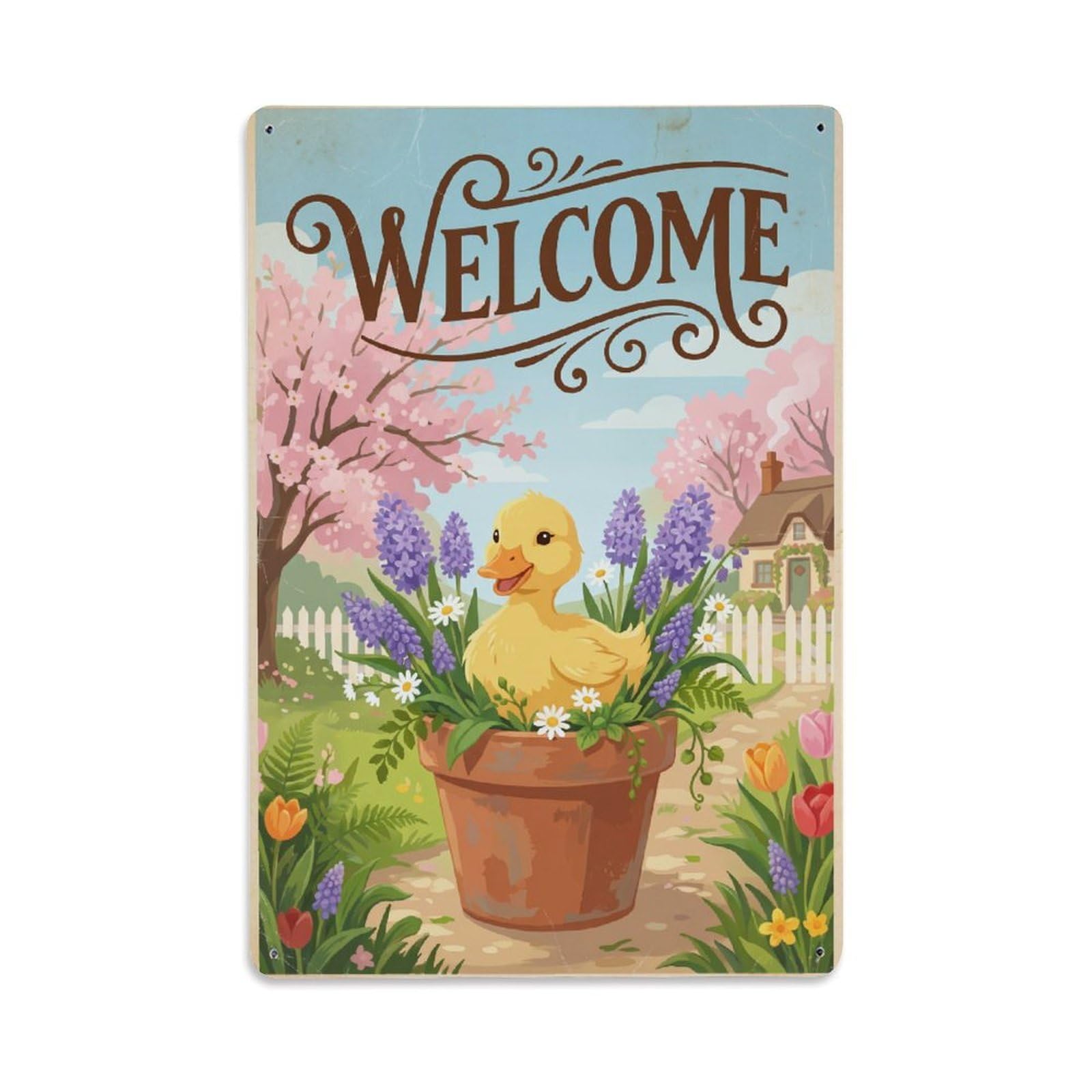Cxhjca 8X12inch(20X30cm) Vintage Welcome Duckling New Beginnings Metal Tin Sign