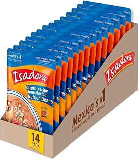 Isadora Original Refried Pinto Beans Pouch (Pack of 14) - Authentic Mexican Flavor, 16g Plant Protein, Microwave in 60 Sec, Gluten-Free