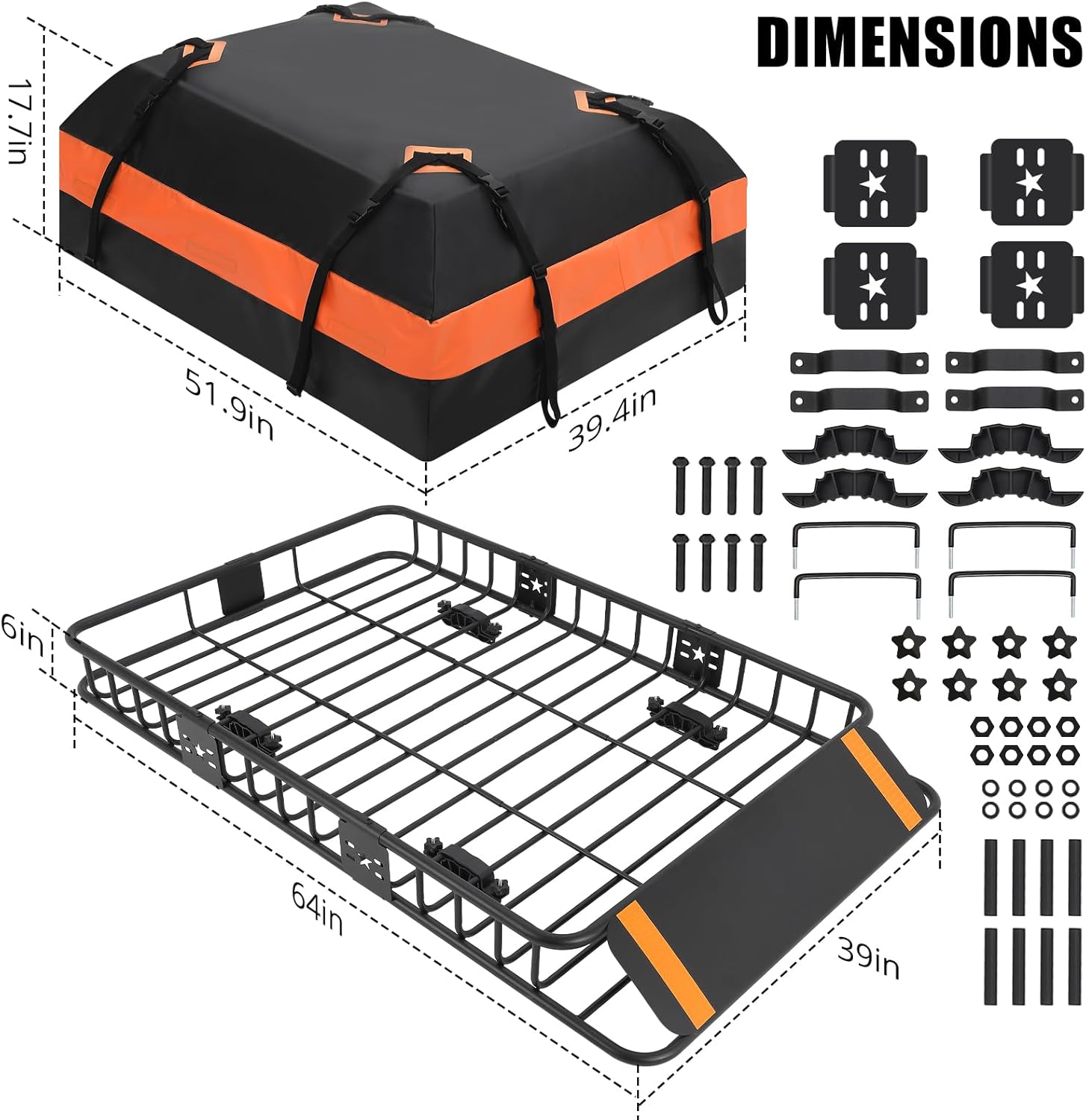 Heavy Duty 64"x39"x6" Car Rooftop Cargo Carrier, Car Topper Luggage Carrier Waterproof Bag, Roof Rack Cargo Carrier with Lock and Various Accessories, 200Lb Capacity for SUV, Truck and Car