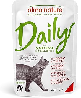 Daily - Complete Wet Cat Food for Adult Cats - Chunks - with Chicken and Beef - NON-GMO, Presertive-Free - Pouches, 70g (Pack of 30)