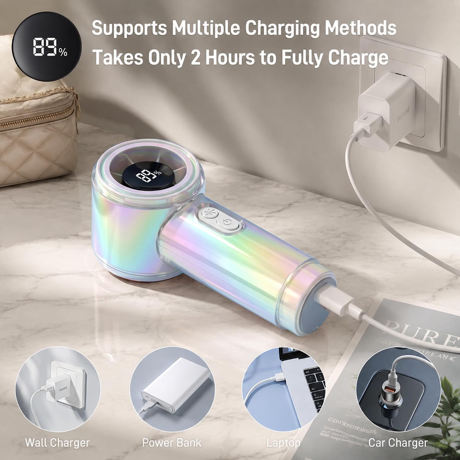 Handheld Fan, 12H Runtime Portable Rechargeable Personal Turbo Fan