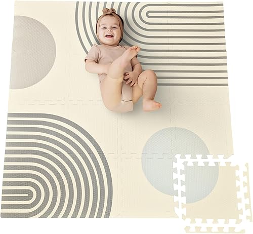 Cateam Alfombra de juego para bebés de 47 x 47 pulgadas, azulejos de rompecabezas de espuma EVA suave estilo bohemio para piso, niños pequeños y