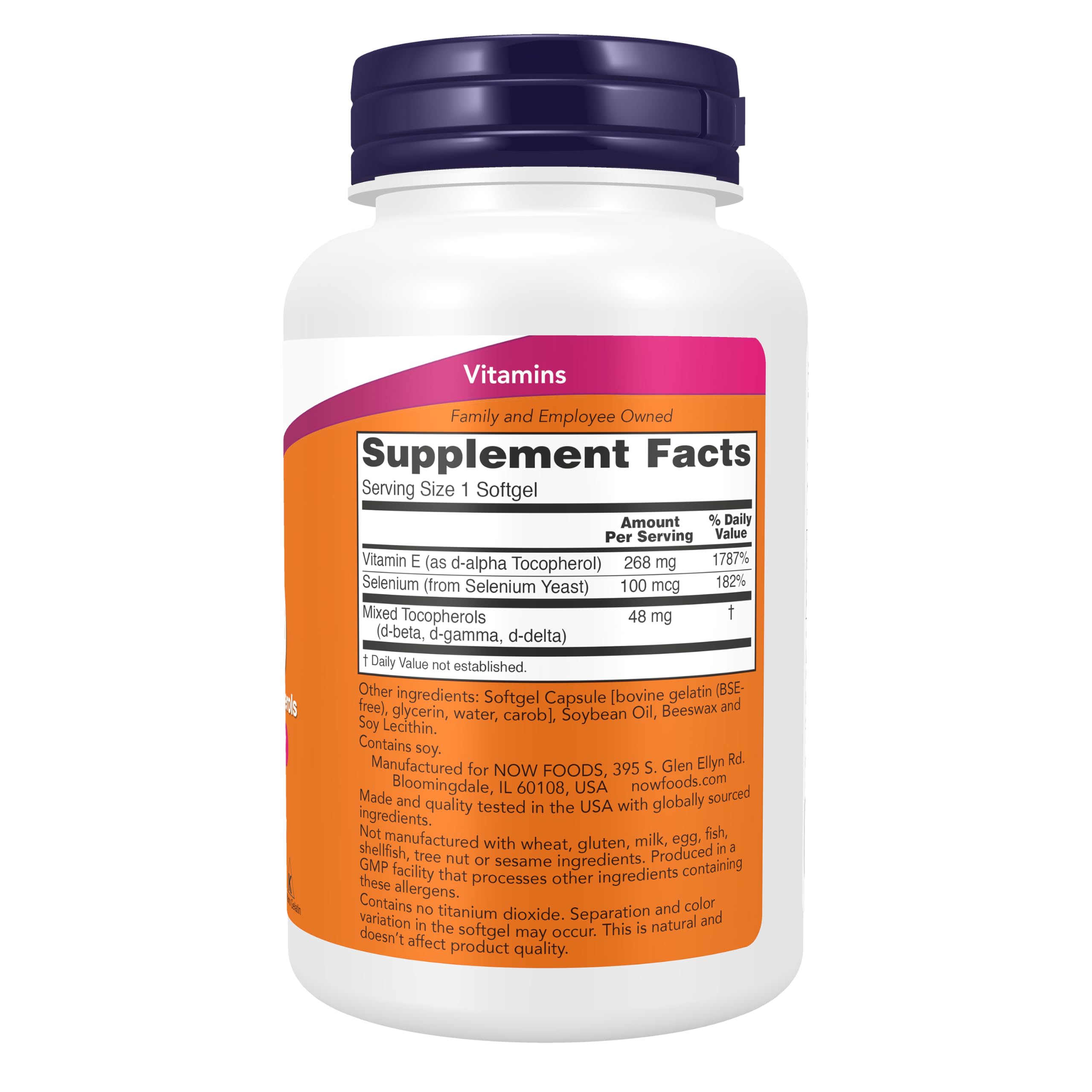 NOW Supplements, Vitamin E-400 IU, Mixed Tocopherols, 100 Softgels — Amazon image 2
