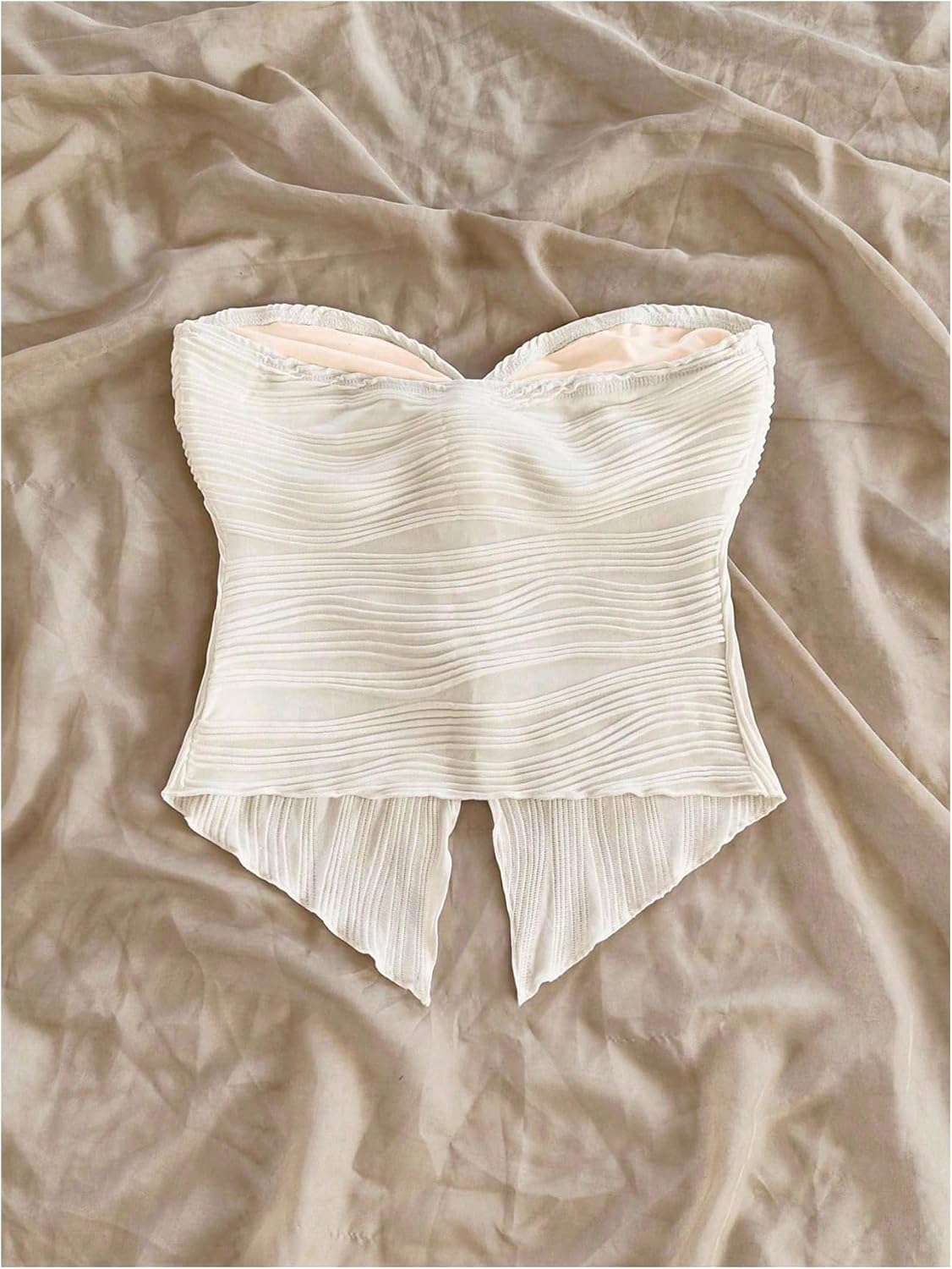 Women's Ruched Twist Front Tube Top Sleeveless Strapless Bandeau Crop Tops Summer Going Out Tops - Image 3