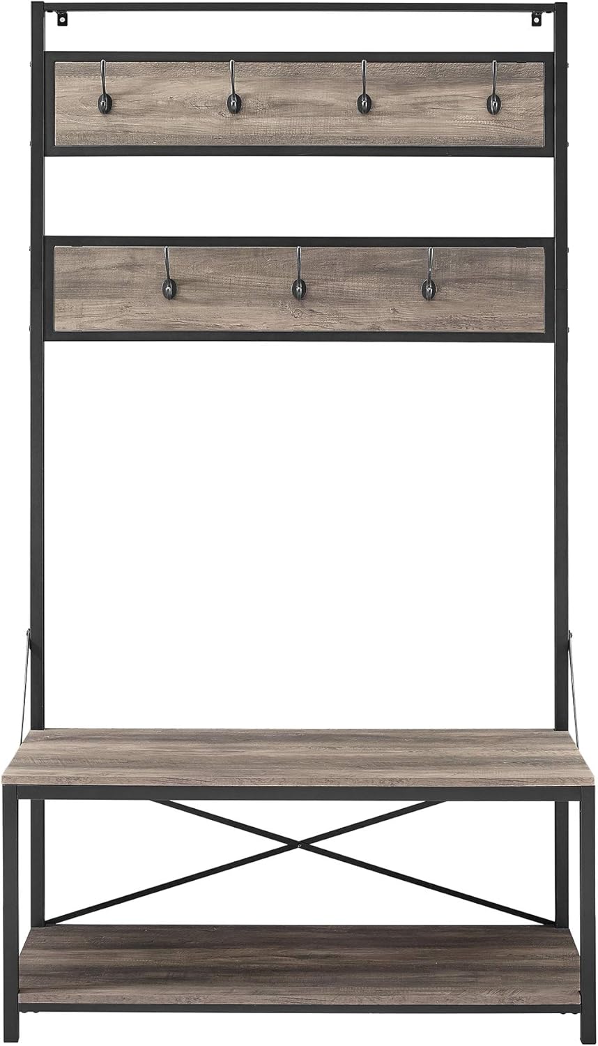 Walker Edison August Modern Farmhouse X Back Hall Tree with Bench, 72 Inch, Grey Wash: Furniture & Decor