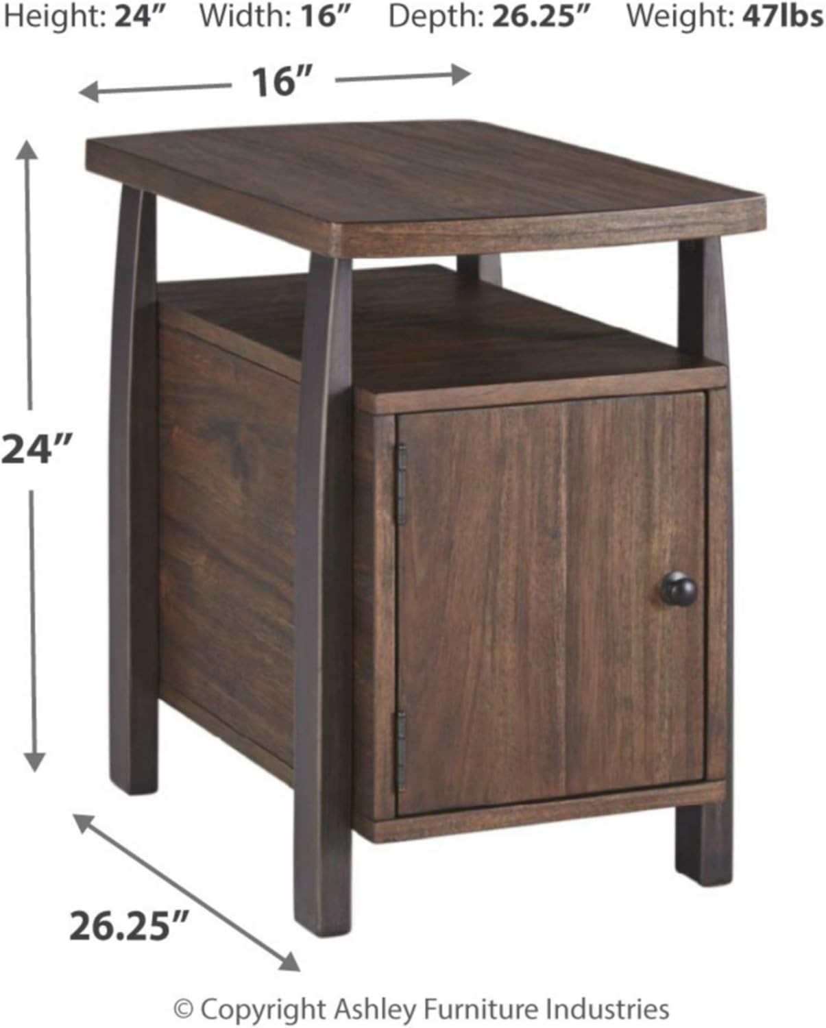 Signature Design by Ashley Vailbry Rustic Chairside End Table with Storage Cabinet and Open Storage Shelf, Brown : Home & Kitchen