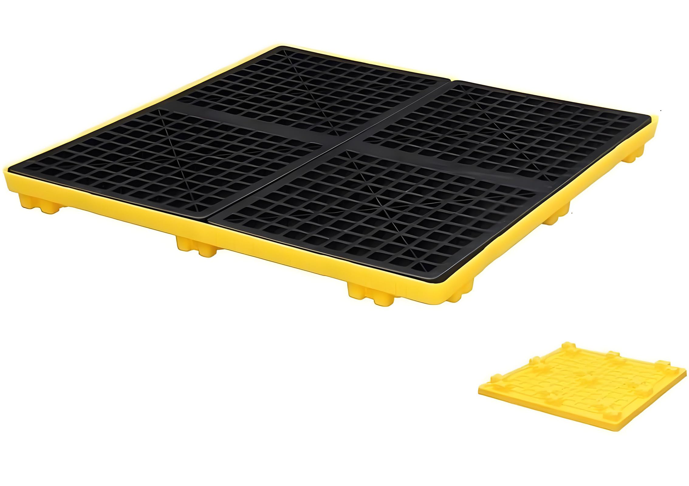 GYEQXKT Spill Containment Tray with Drain Outlet and Flat Top Grating, Stackable Modular Spill Pallet for Warehouses, 120x100x18 cm