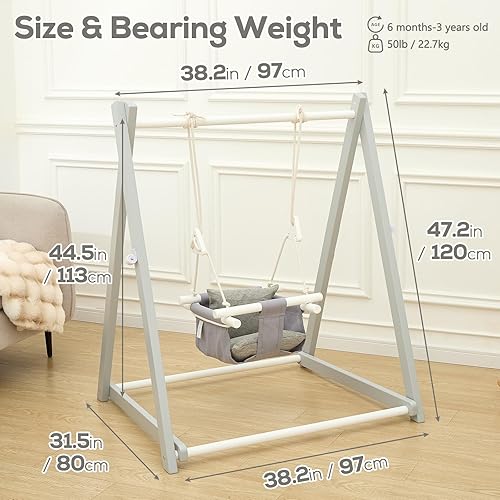 Miniatura 12 de FUNLIO Montessori - Juego de columpios de madera para niños pequeños de 6 a 36 meses, juego de columpios plegables para interiores de pino duradero