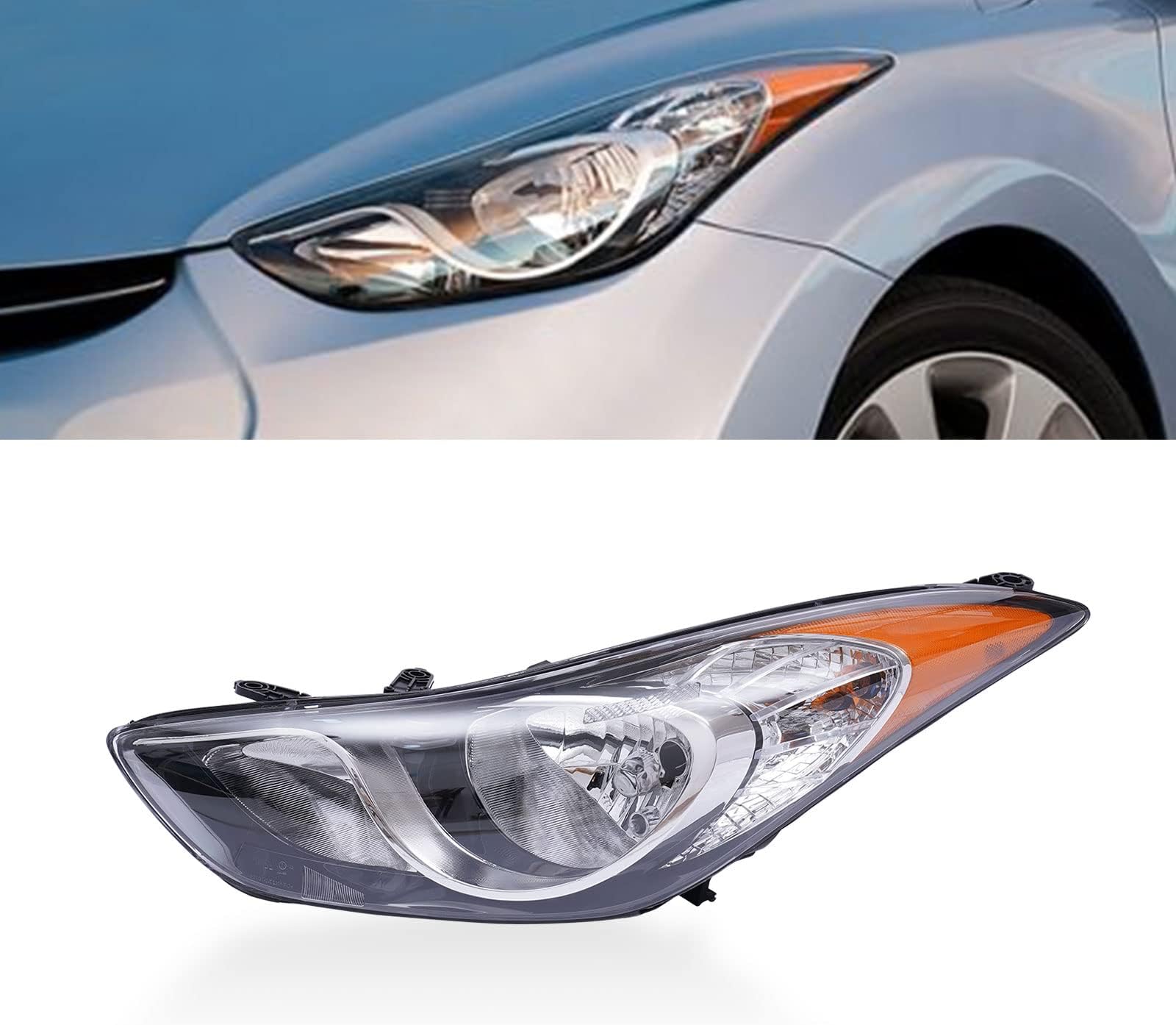 OUKANING - For 2011 2012 2013 Hyundai Elantra Halogen Left Driver Side Headlight Headlamp Assembly Chrome Housing Clear Lens 92101-3Y000