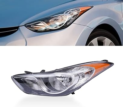 OUKANING - For 2011 2012 2013 Hyundai Elantra Halogen Left Driver Side Headlight Headlamp Assembly Chrome Housing Clear Lens 92101-3Y000