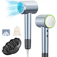 High Speed Hair Dryer with Diffuser, 110,000RPM Ionic Blow Dryer for Fast Drying, Portable Travel Low Noise Thermo-Control Hairdryer with Nozzle for Home Travel (Blue)