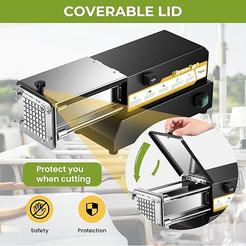 Miniatura 4 de Flyseago Cortador de patatas fritas eléctrico de acero inoxidable profesional con 4 cuchillas para uso comercial doméstico y pepinos zanahorias