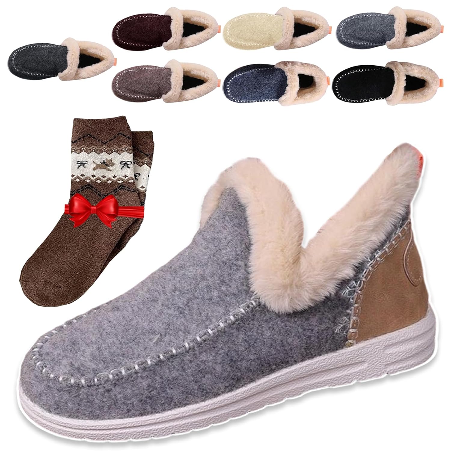 Cozy Orthopedic Fleece Slip-On Boots Womens Winter Plush Lined Flat Snow Shoes Non-slip Indoor Outdoor Casual Loafer
