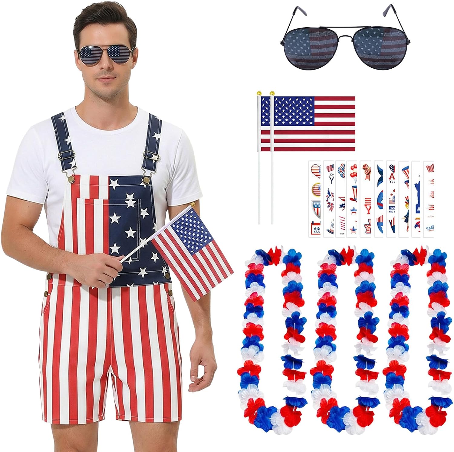 American Flag Overalls for Men and Women, 4th of July Denim Overalls Couple Adjustable Straps Jumpsuit