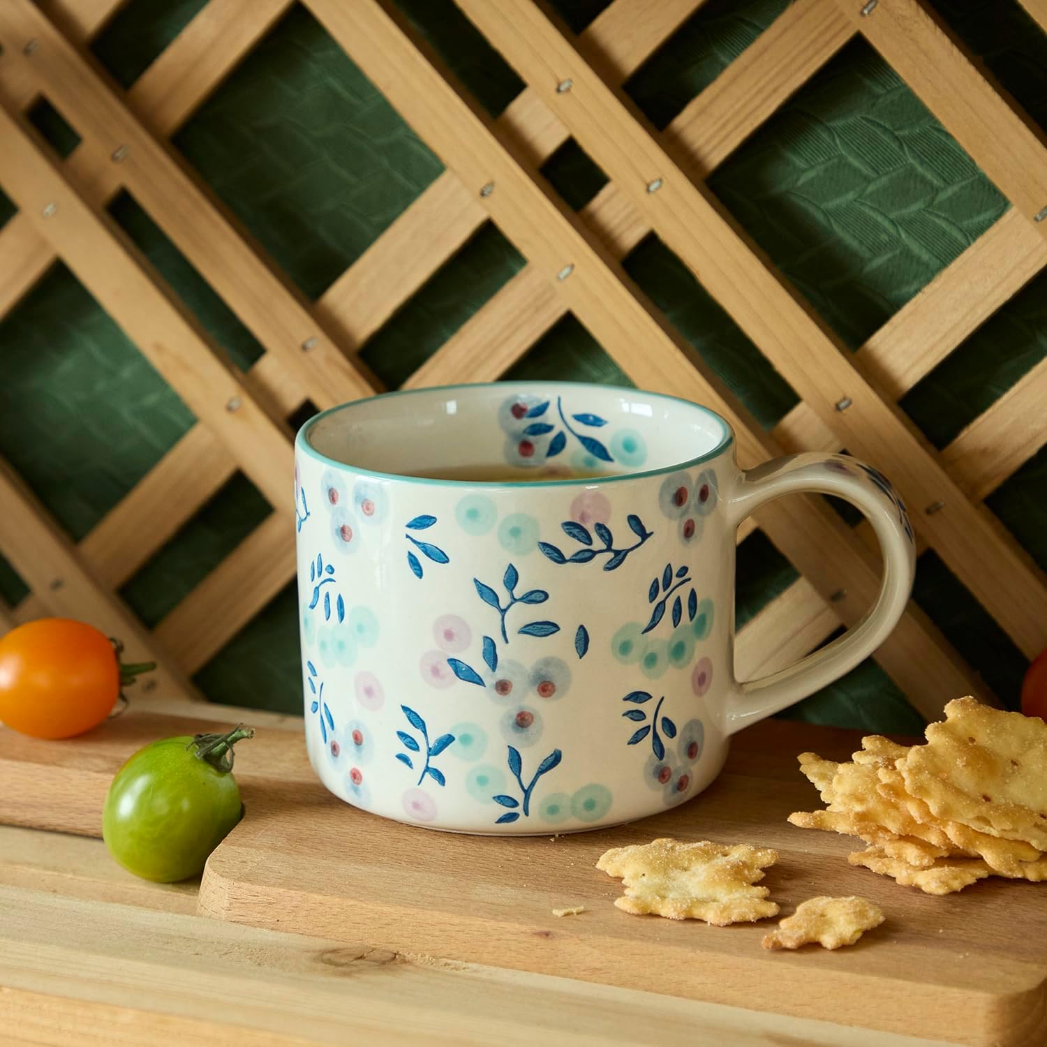 Artisanal Handcrafted Ceramic Coffee Mug - 12oz White Ceramic Tea Cup with Intricate Blue Purple Floral Design, Comfort Handle, Dishwasher Safe Traditional Mug for Home & Office Use - 2pack - Image 6