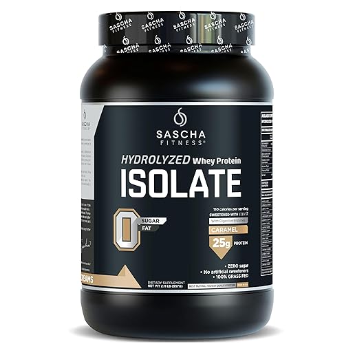 SASCHA FITNESS Hydrolyzed Whey Protein Isolate,100% Grass-Fed (2.11 Pounds) (Caramel Flavor)