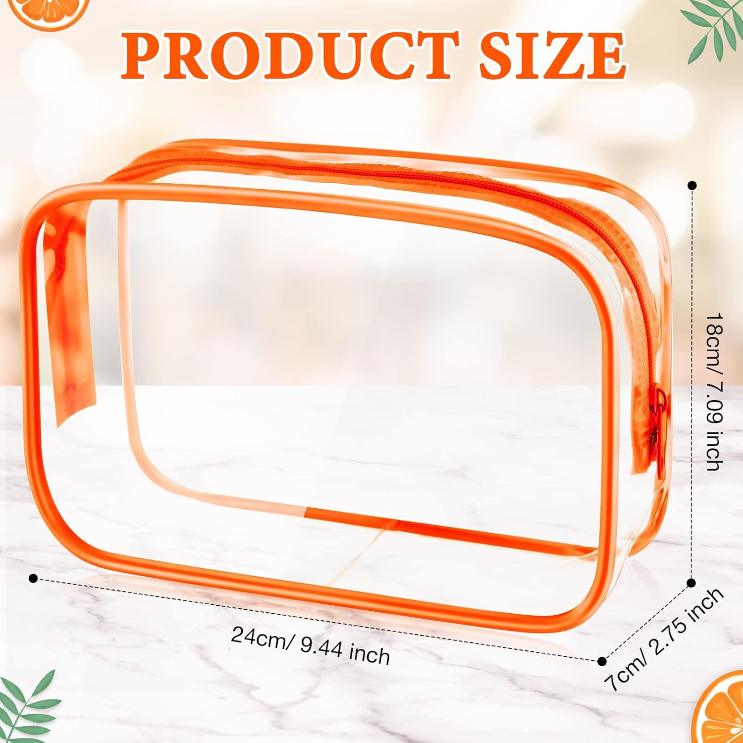 Weewooday 12 Pieces Clear Makeup Bags Cosmetic Storage Bags PVC Zipper Pouches Travel Waterproof Makeup Plastic Case for Women Organizing Toiletries Traveling Bathroom(Large,Orange) - Image 2