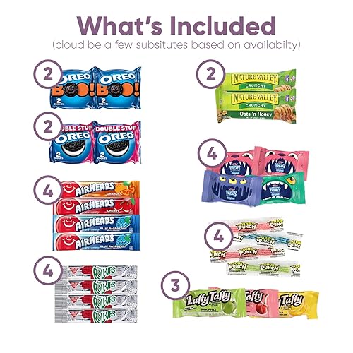 Miniatura 7 de Paquete de cuidado de Halloween, bolsa de aperitivos (42) dulces surtidos de galletas de dulce o truco, barras de alimentos, paquete de regalo