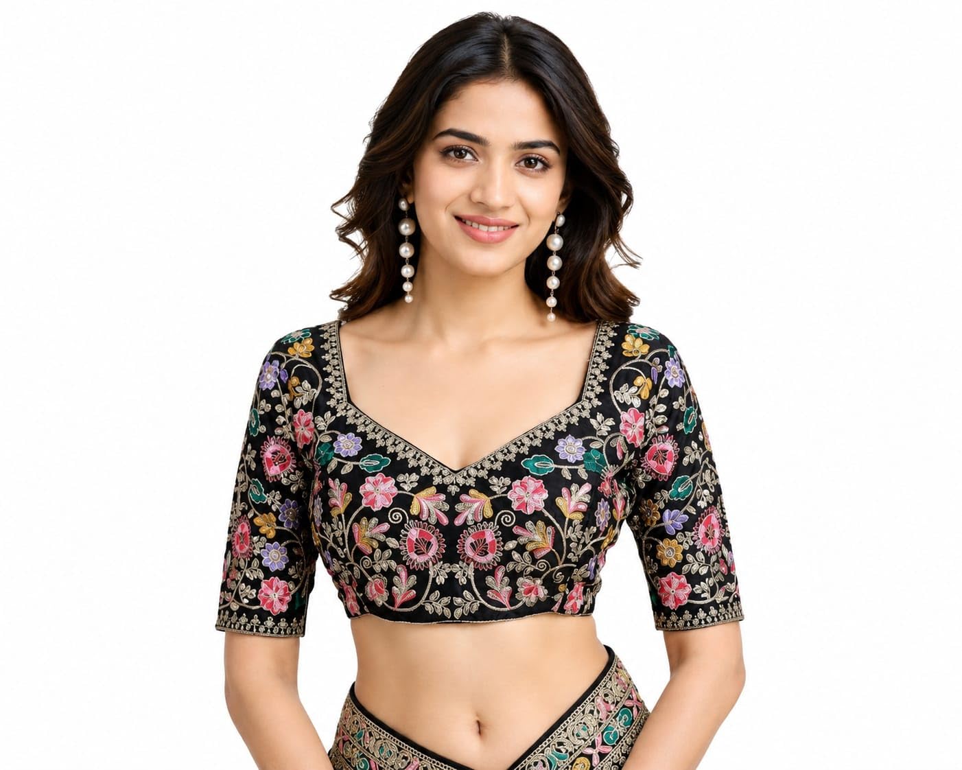 Womens Banglori Mono Fabric with Embroidery Work Unstitched with Sleeve Blouse for Women-image-7