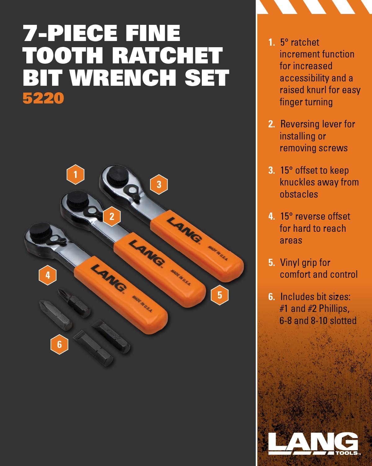 Lang Tools 5220 7-Piece Fine Tooth Bit Wrench Set : Amazon.ca