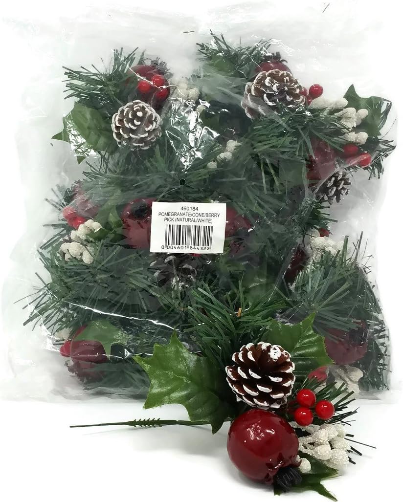 12 x Artificial Pine & Berry Pomegranate Christmas Pick x 18cm