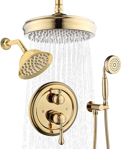 Vista 12 de Enga Juego de grifo de ducha de latón con boquilla de bañera, cabezal de ducha de lluvia de 8 pulgadas, combo de rociador de mano, desviador de 3