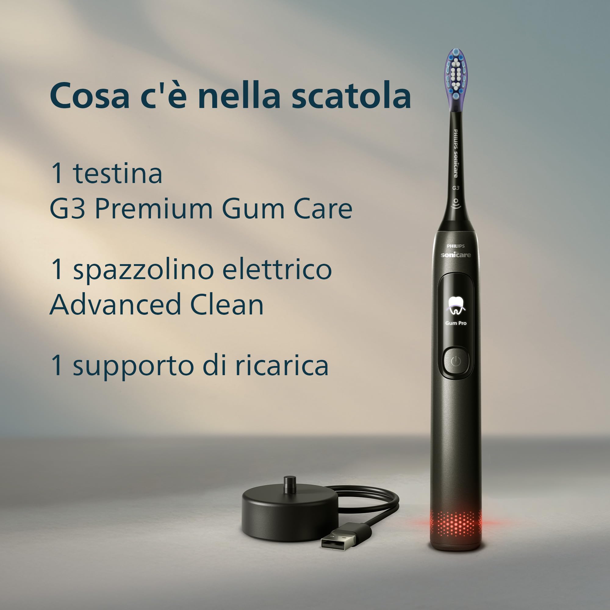 Philips Sonicare AdvancedClean Limited Edition, Spazzolino elettrico - schermo smart, sensore di pressione, promemoria sostituzione testina, 5 modalità di spazzolamento e SmarTimer, nero, HX3792/11
