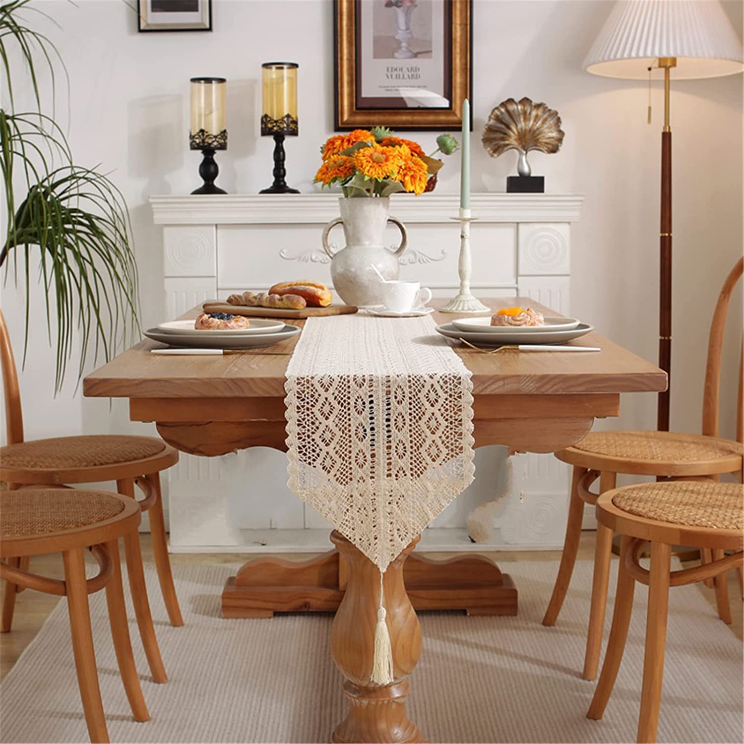 Nupuyai Runner Da Tavolo In Pizzo Floreale – 132 Cm, Ricamo Vintage Per Matrimoni, Buffet E Decorazione Casa - copertina