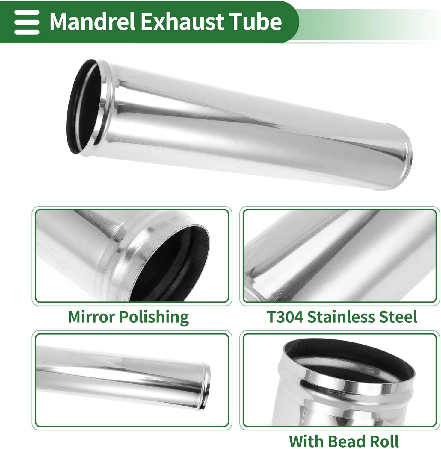 Motoforti 4.25" OD Straight Pipe Tube with Bead Roll Car Pipe Tubing Piping 20" End Length T304 Stainless Steel Silver Tone