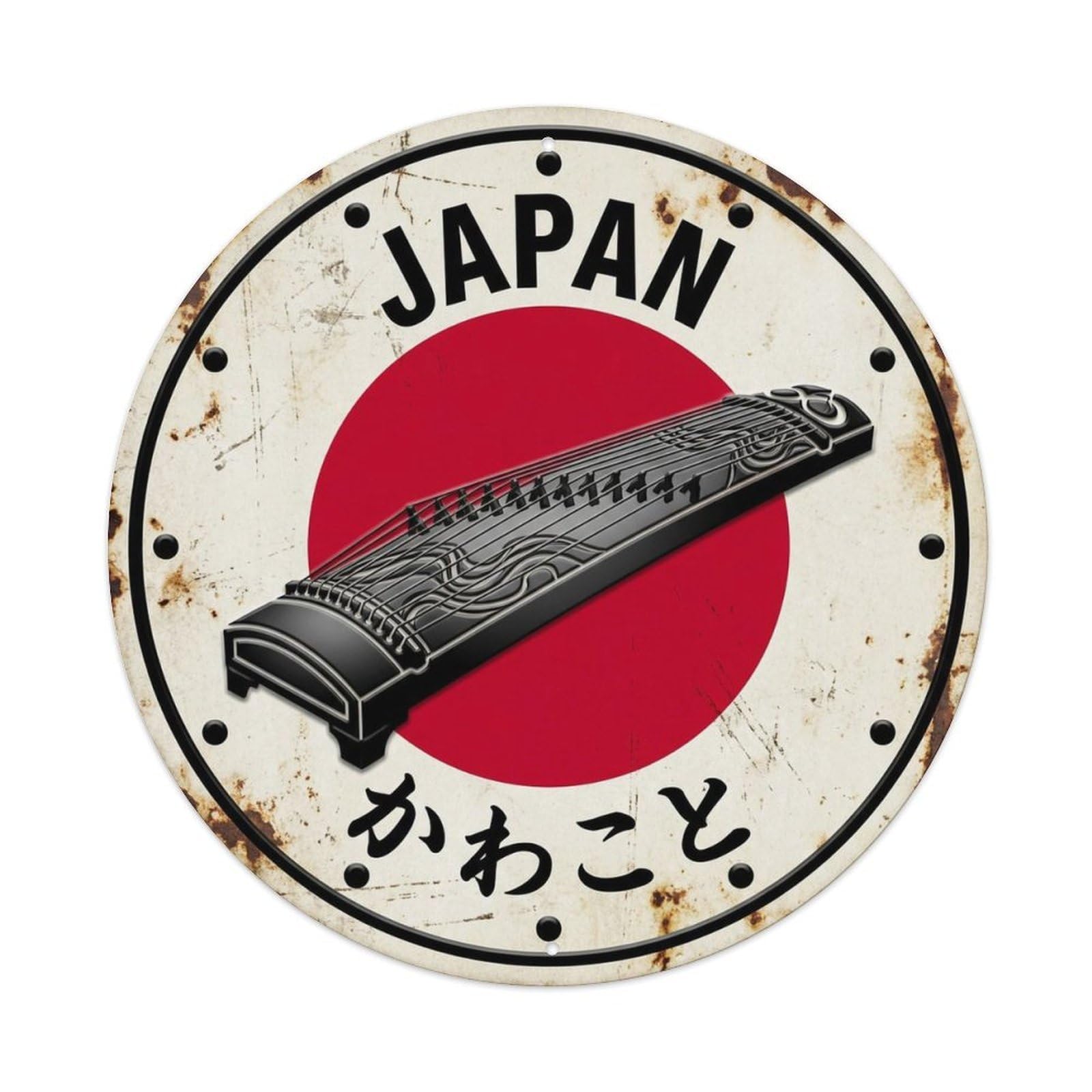 River Koto Japan Flowing Water Nippon Red Circle Crest Metal Tin Sign Plaque Wall Decor for Cafe, Man Cave, Club Bar, Office, Home Garden Round Metal Poster 8x8Inch