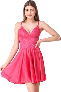 REPOSEY Women's Lace Babydoll Nightdress, Short Nightwear Dress for Women Price In India
