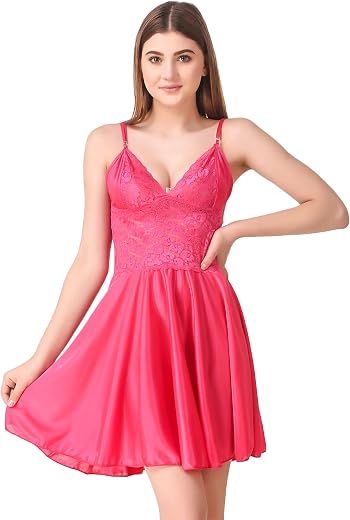 REPOSEY Women's Lace Babydoll Nightdress, Short Nightwear Dress for Women