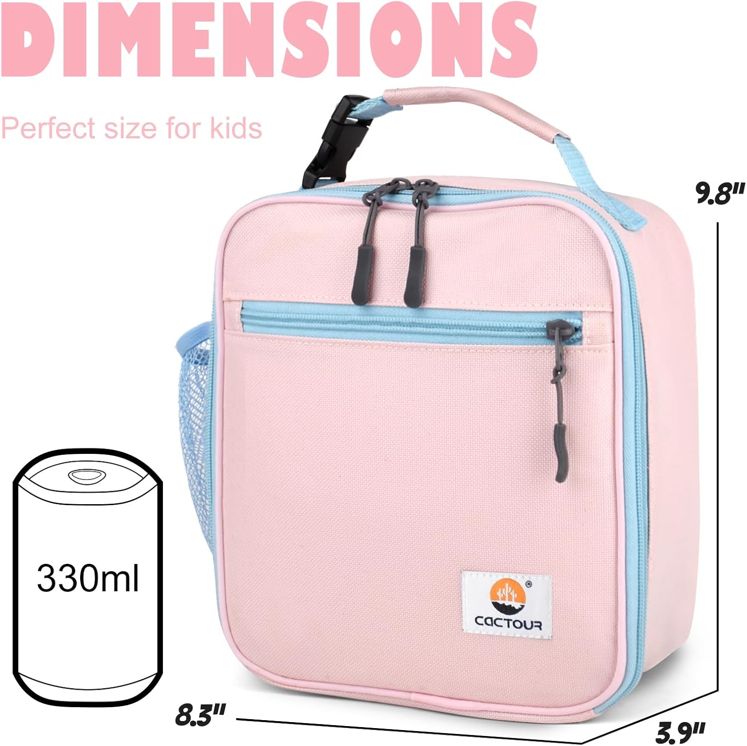 CaCTOUR Lunch Box Kids,Premium Insulated Lunch Bag for Girls Boys,Soft Bag Mini Cooler Back to School Thermal Reusable Lunch Bag for Work School Picnic (Pink) image 3