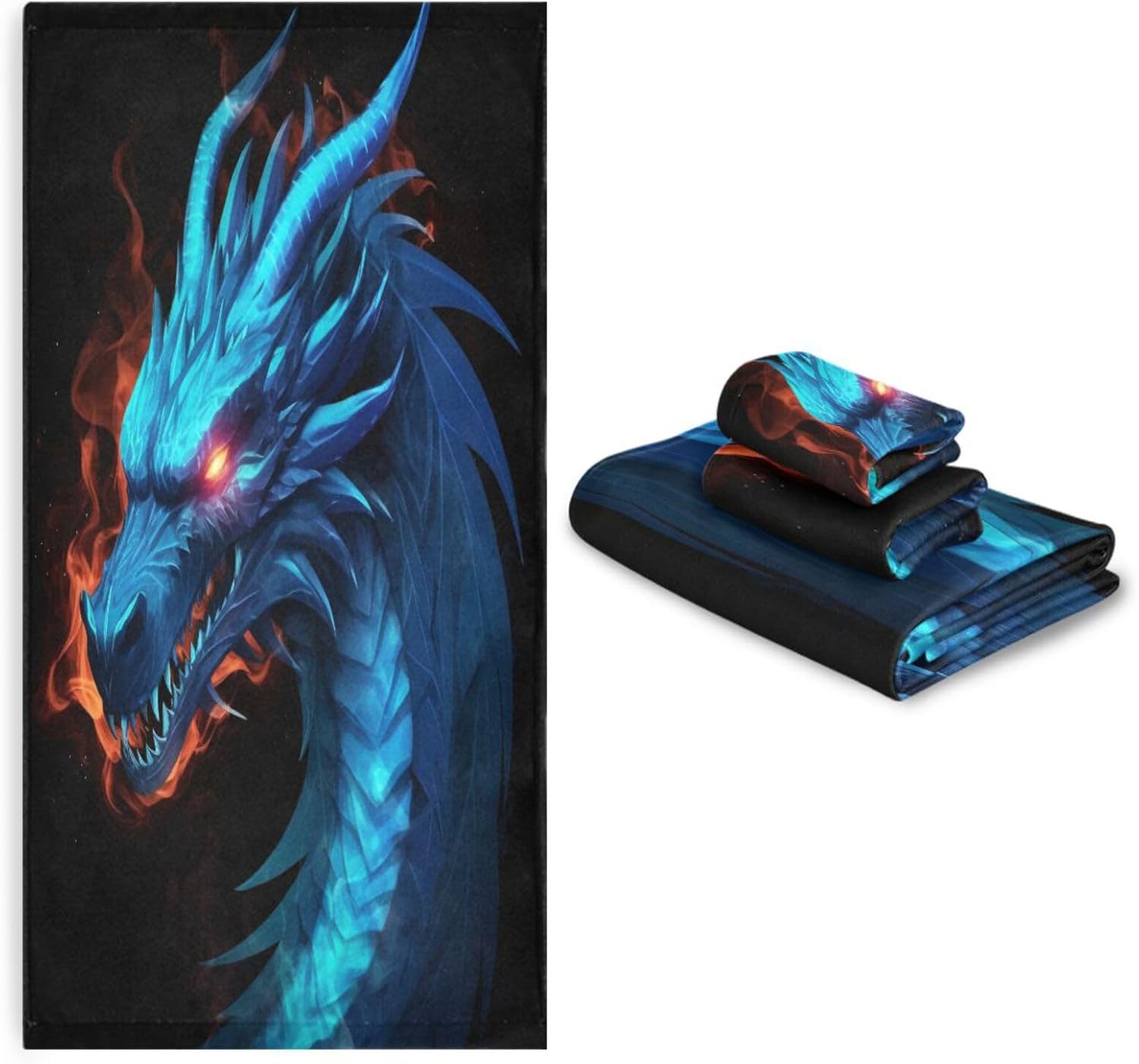 YETTASBIN Dragon Towel Set of 3, Highly Absorbent Soft Towels with Bath Towel, Hand Towel and Washcloth for Bathroom Hotel Gym Spa