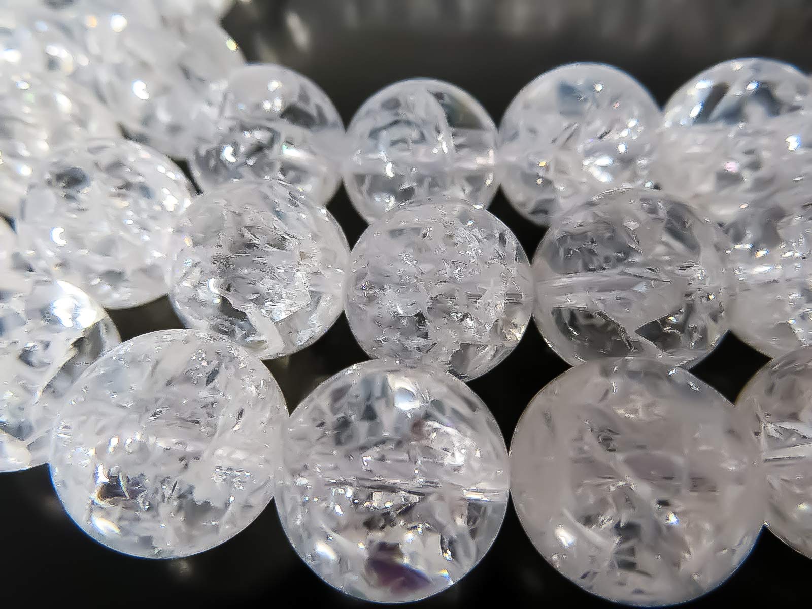 Amazon | 【SmileStone】爆裂 水晶 クラック クリスタル 丸玉 1連売り