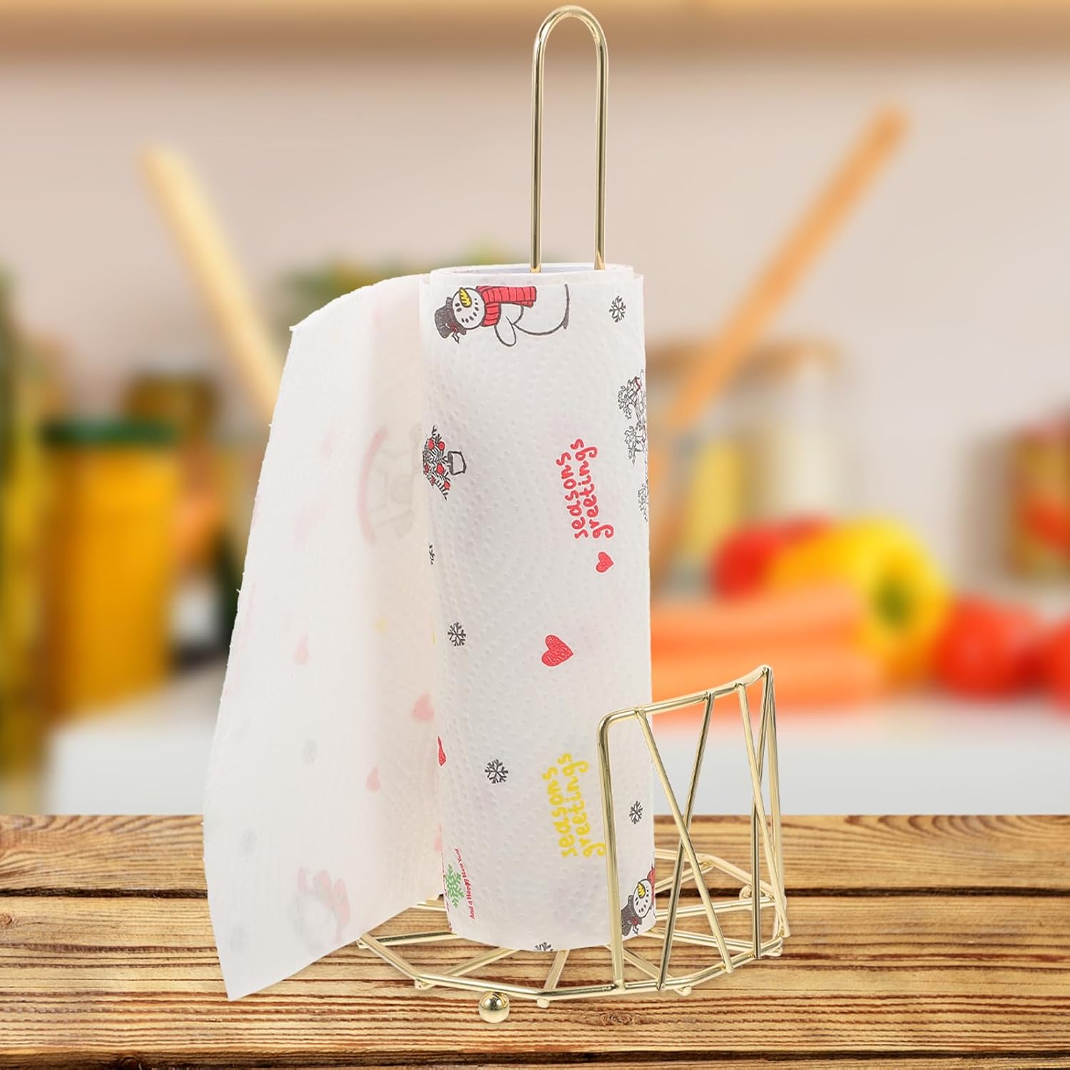 Vertical Paper Towel Holder Kitchen Paper Shelf Iron Stand Gold Countertop Organizer for Kitchen Storage