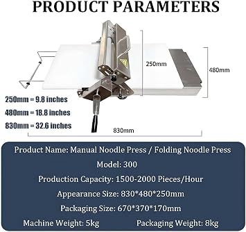 Manual Folding Dough Sheeter Machine, Stainless Steel Pastry Roller, with Adjustable Thickness, for Bakery, Pizza, Croissant, Commercial & Home Use,001,1030 * 580 * 250mm