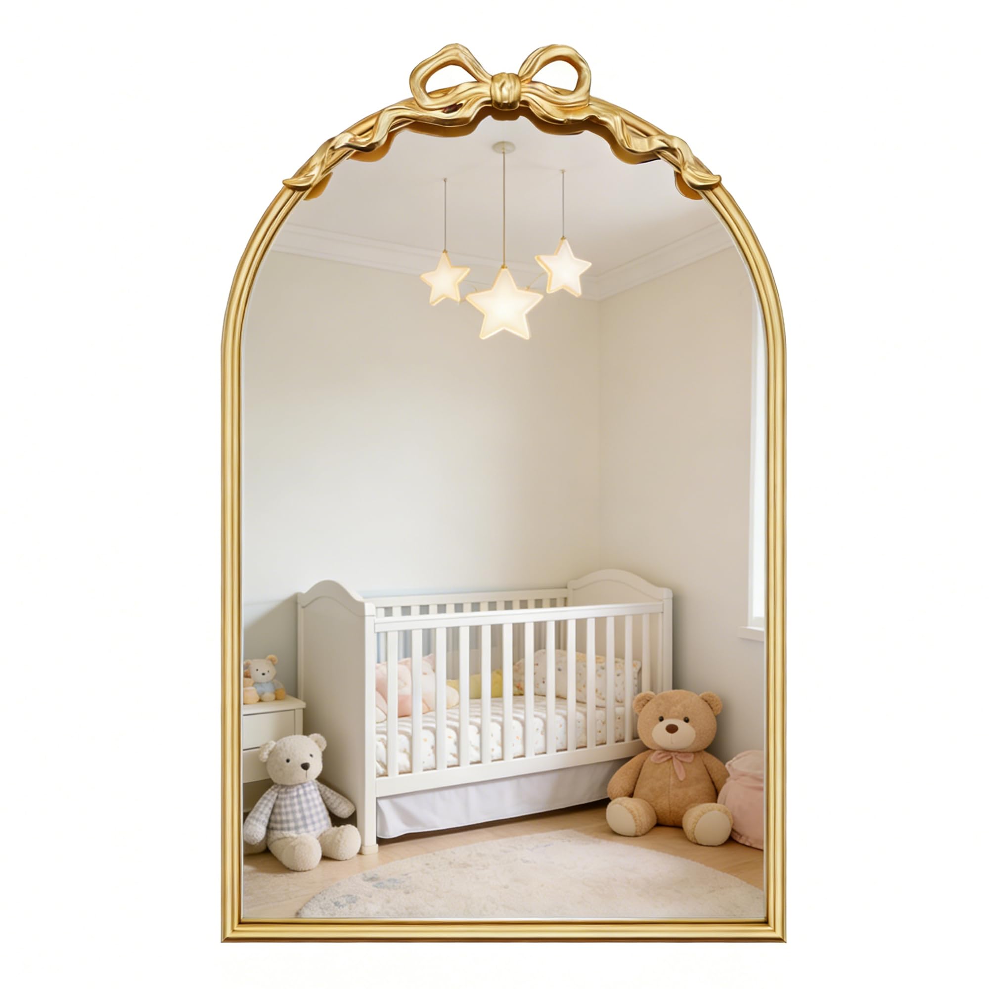PERHOM Gold Bow Mirror for Wall Decor, 16"x25" Arched Bow Mirror for Nursery,Antique Baroque Bow Decor for Home Dressing Table Entryway Bathroom