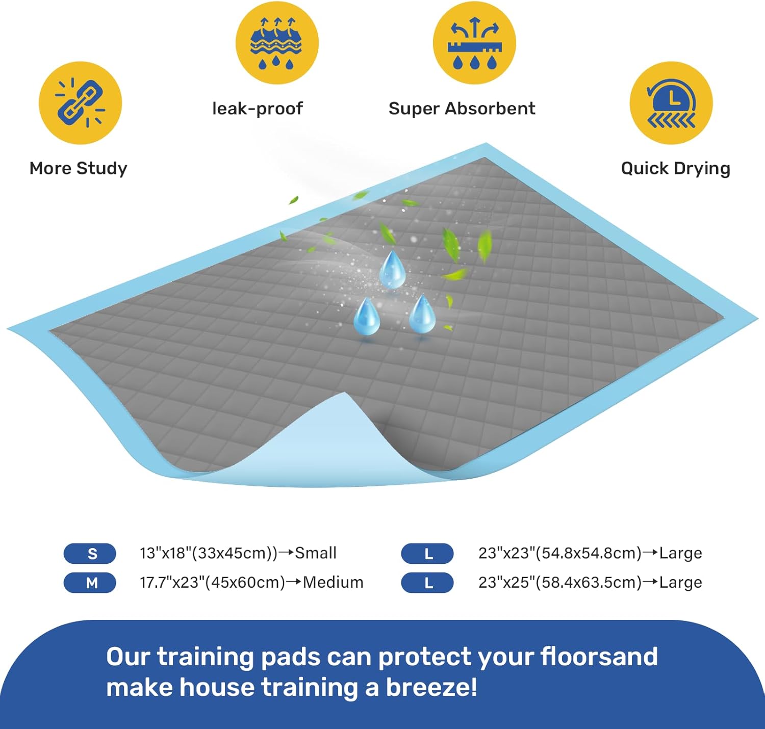 simple deluxe charcoal cat pads 17"x23", 50 ct | pee pads for cats | thickened 6-layer super absorbent pads |odor control cat litter box replacement pads charcoal 50pcs-small